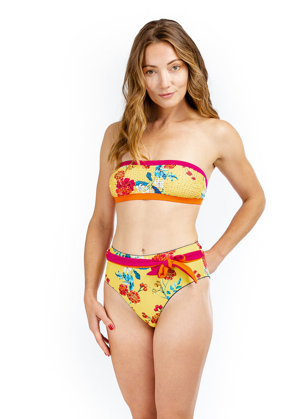 Reversible High Waist Bikini Bottom - Yellow and Navy